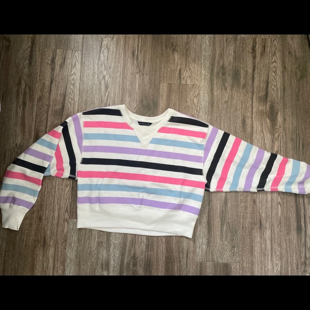 Cropped Crewneck Sweater, White Stripe